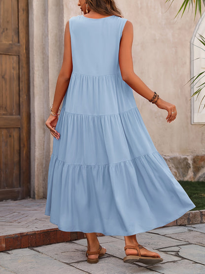 Dames Mouwloze Strokenjurk Met V-Hals En Asymmetrische Zoom – Lente, Zomer En Vroege Herfst