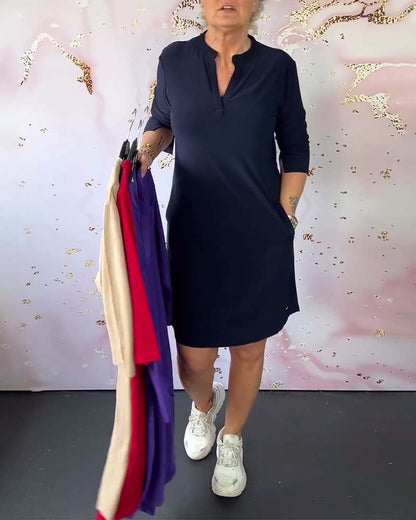 Comfortabele Dames Jurk Met Opstaande Kraag En 3/4 Mouwen – Perfect Voor Elke Dag In Lente, Zomer En Herfst