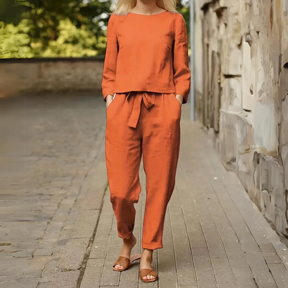 2-Delige Linnen Look Set Met Strikbroek – Luchtige Everyday Chic
