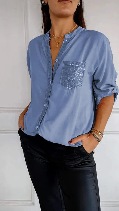 Chique Damesblouse – Losvallende Blouse Met Glinsterende Details En Knoopsluiting