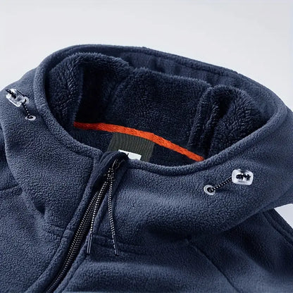 Winter Heren Fleece Jas Met Capuchon, Ritssluiting En Gevoerde Binnenzijde