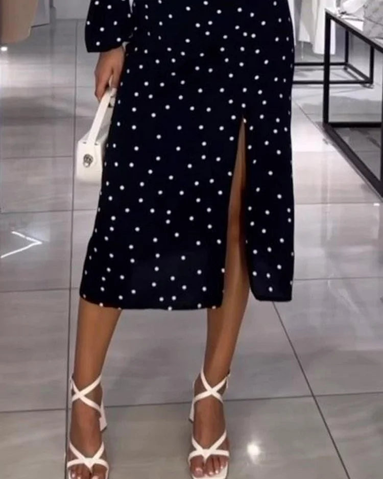 Dames Off-Shoulder Jurk Met Stippenprint, Cut-Outs En Split – Voor Lente, Zomer En Herfst
