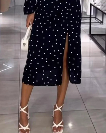 Dames Off-Shoulder Jurk Met Stippenprint, Cut-Outs En Split – Voor Lente, Zomer En Herfst