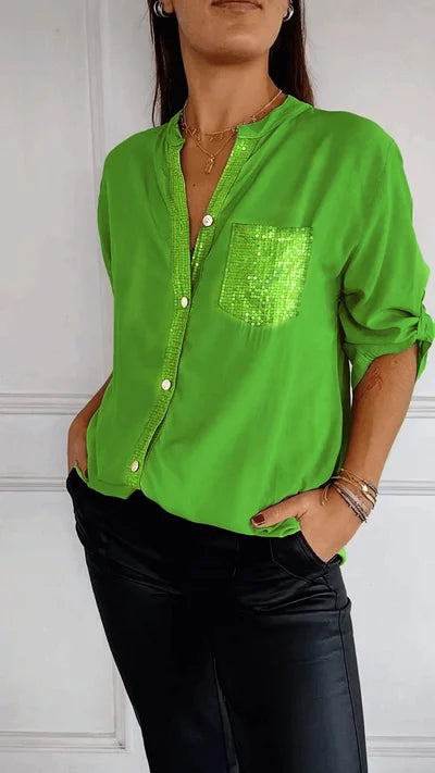 Chique Damesblouse – Losvallende Blouse Met Glinsterende Details En Knoopsluiting