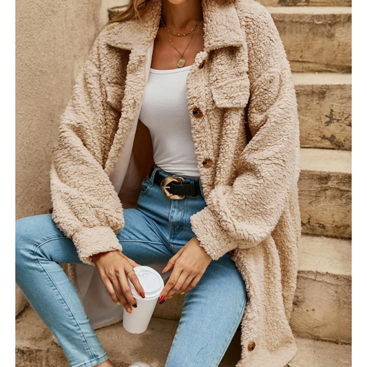 Oversized Teddy Jas Met Knopen – Knusse En Stijlvolle Jas Voor Herfst, Winter & Frisse Lentedagen