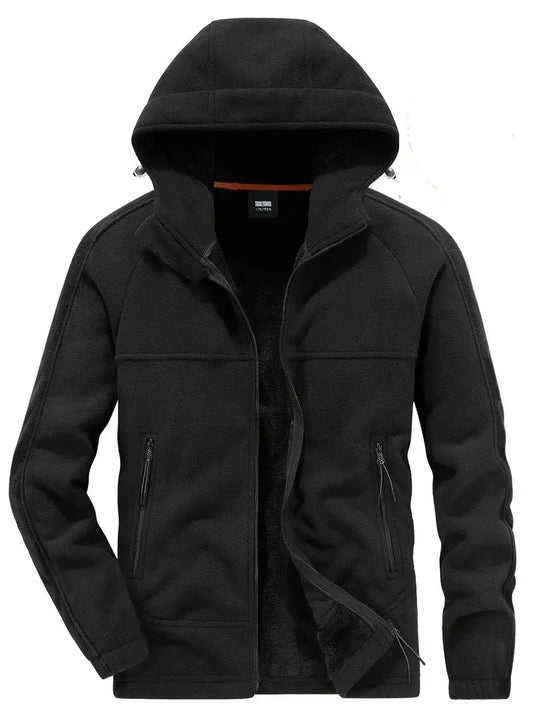 Winter Heren Fleece Jas Met Capuchon, Ritssluiting En Gevoerde Binnenzijde
