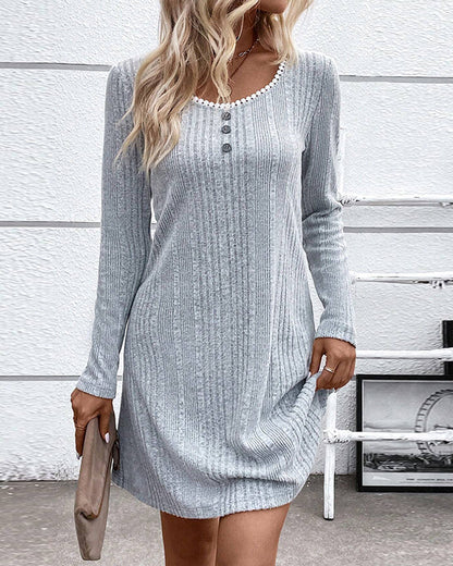 Gebreide A-Lijnjurk Met Knoopdetail En Ronde Hals – Cosy Chic Voor Elke Dag