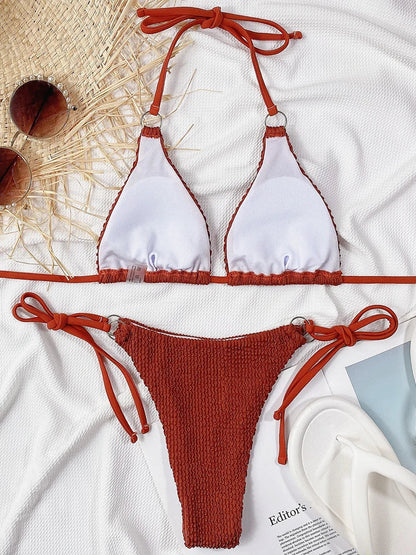 Bikini voor dames – ribstructuur, striksluiting & wikkelbandjes – zomer en strand