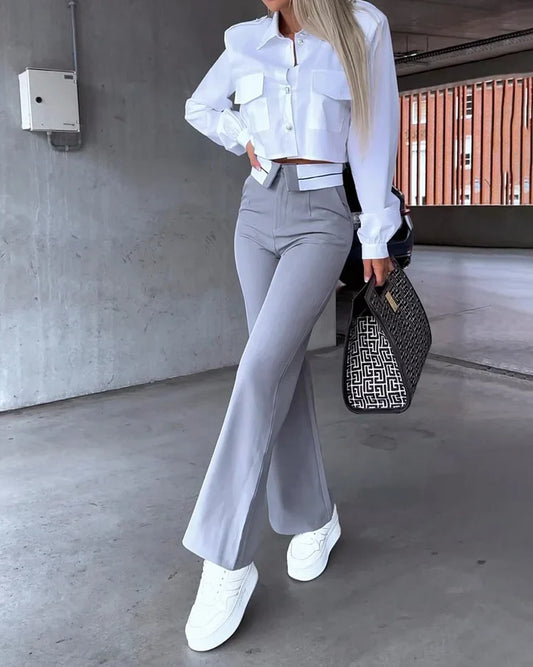Crop Top & Wijde Broek Met Hoge Taille Set