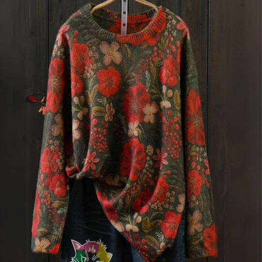 Gebreide Trui Met Bloemenprint – Boho Chique Herfstlook