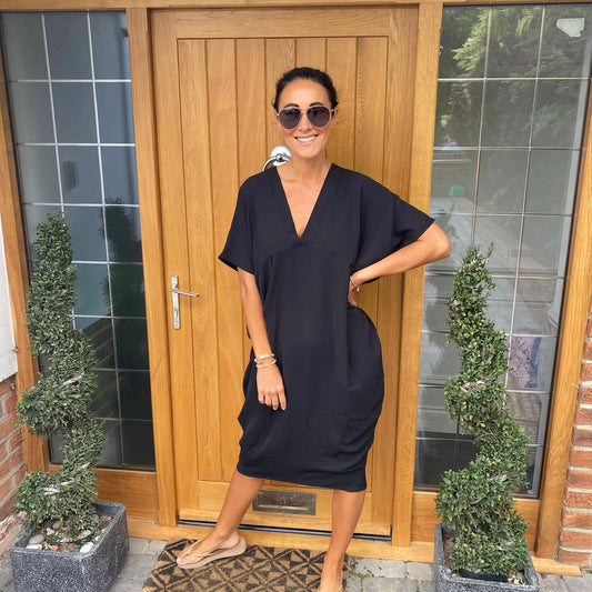 Dames Losvallende Midi-Jurk Met V-Hals En Korte Mouwen – Lente, Zomer En Casual Momenten
