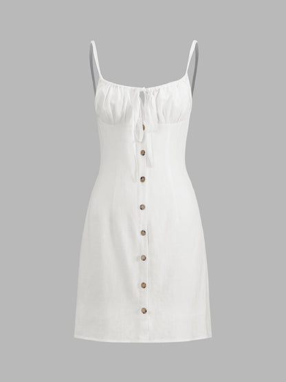 Zomerse Lichte Linnen Mini Jurk Voor Vrouwen – Effen Ontwerp, Ademend Materiaal & Perfect Voor Casual Uitjes Of Zomerse Feestjes.