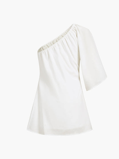Elegante Katoenen Linnen Korte Jurk Voor Modebewuste Dames – Eén Mouw, Luftige Pasvorm & Ideaal Voor Zomerse Outfits.