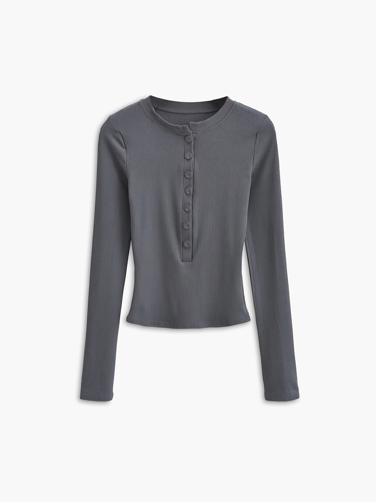 Aansluitende Dames Longsleeve Top – Ribstructuur, Knoopsluiting & Stretch Pasvorm