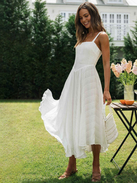 Lange Dames Zomerjurk Met Bandjes – Zwierige Rok, Rechte Hals & Luchtige Pasvorm