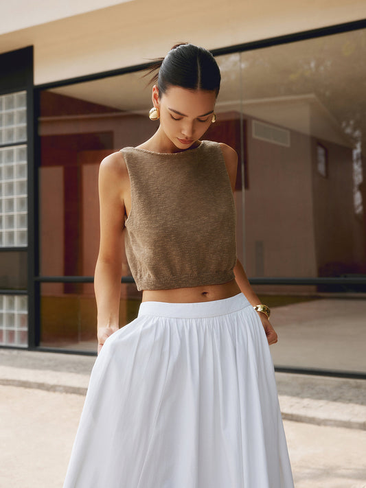 Stijlvolle Katoenen Mix Crop Tanktop Voor Modebewuste Vrouwen – Ademend Materiaal, Trendy Snit & Perfect Voor Zomerse Avonden.