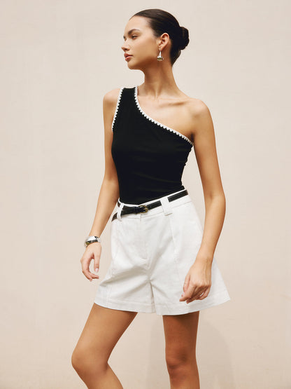 Stijlvolle Off-Shoulder Tanktop Voor Modebewuste Dames – Contrasttrim, Ademende Stof & Perfect Voor Zomeravonden.