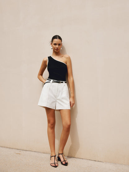 Stijlvolle Off-Shoulder Tanktop Voor Modebewuste Dames – Contrasttrim, Ademende Stof & Perfect Voor Zomeravonden.