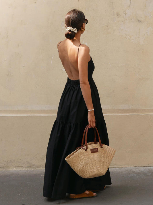 Elegante Rugloze Lange Jurk Voor Modebewuste Vrouwen – Luxe Stof, Tijdloze & Perfect Voor Avondgelegenheden Met Een Verfijnde Uiterlijk.