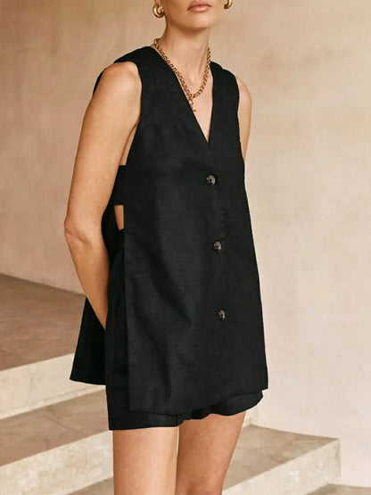 Moderne Mouwloze Dames Set Met V-Hals Top En Korte Broek – Zomer, Comfort & Verfijnde Look