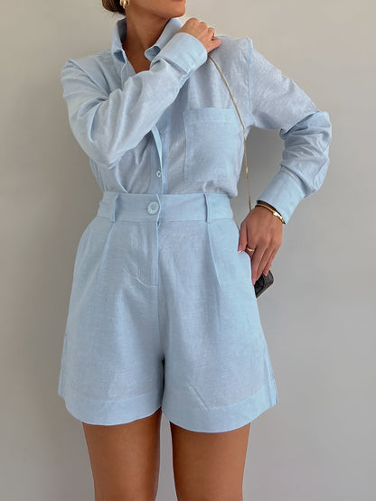 Lange Mouwen Losse Korte Set Voor Modebewuste Dames – Elegante Stof, Trendy Kleuren & Ultiem Comfort Voor Elke Gelegenheid.