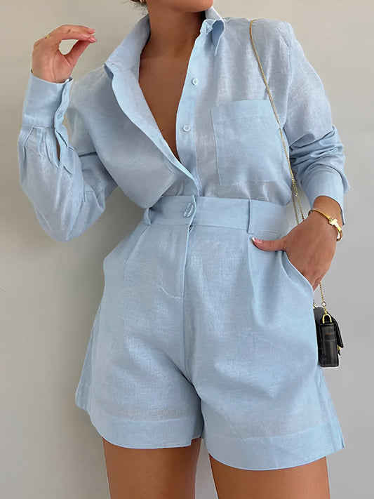 Lange Mouwen Losse Korte Set Voor Modebewuste Dames – Elegante Stof, Trendy Kleuren & Ultiem Comfort Voor Elke Gelegenheid.