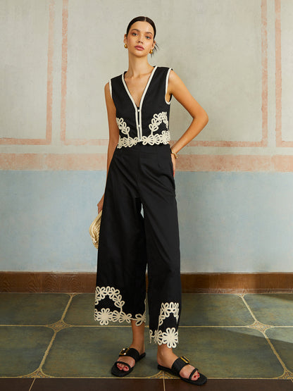 Elegante Mouwloze Ritsbroek Set Voor Casual Dagen – Ademende Stoffen, Stijlvolle Borduurdetails & Ultiem Comfort Voor Een Trendy Look.