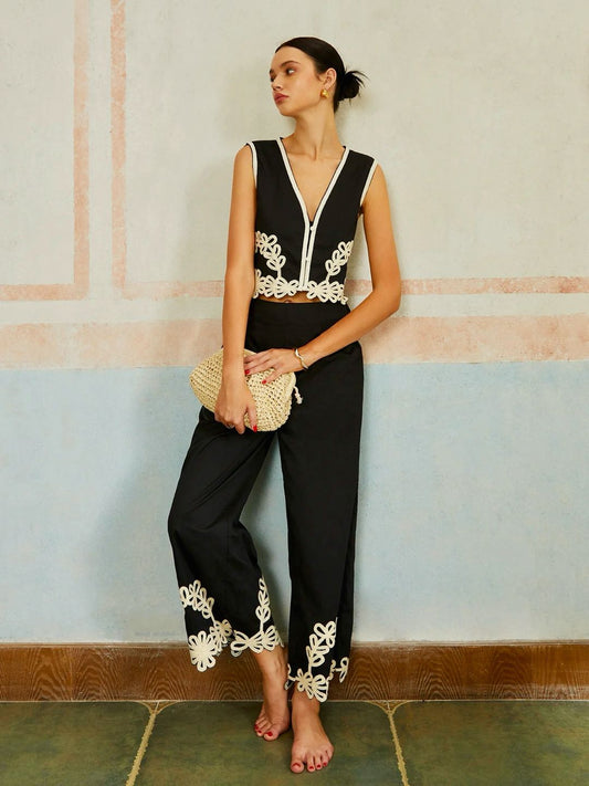 Elegante Mouwloze Ritsbroek Set Voor Casual Dagen – Ademende Stoffen, Stijlvolle Borduurdetails & Ultiem Comfort Voor Een Trendy Look.
