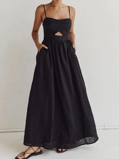 Stijlvolle Mouwloze Katoenen Jurk Voor Modebewuste Dames – Elegante Uitsnijdingen, Handige Zakjes & Ademend Comfort Voor Elke Zomerse Gelegenheid.