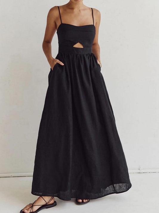 Stijlvolle Mouwloze Katoenen Jurk Voor Modebewuste Dames – Elegante Uitsnijdingen, Handige Zakjes & Ademend Comfort Voor Elke Zomerse Gelegenheid.