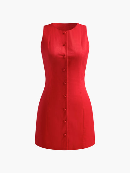 Mouwloze Mini Jurk Voor Dames – Doorknoopsluiting, Getailleerd & Zomerstatement  Gedurfd, vrouwelijk, strak – deze jurk is gemaakt o
