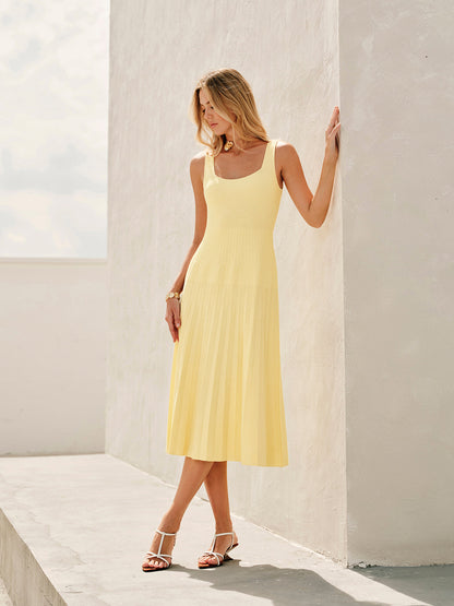 Elegante Geribbelde Jurk Voor Dames – Comfortabele Brei, Stijlvolle Vierkante Hals & Perfect Voor Zowel Dagelijkse Draag Als Avonduitjes.