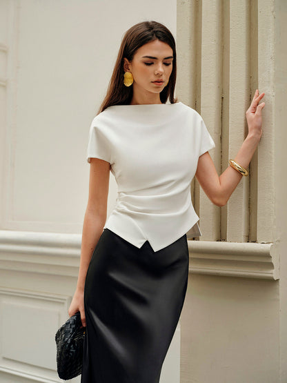 Asymmetrisch Gelaagd T-Shirt Voor Vrouwen – Elastische Stof, Modieus Design & Ideaal Voor Casual Uitjes Of Een Avondje Uit.