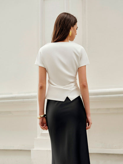 Asymmetrisch Gelaagd T-Shirt Voor Vrouwen – Elastische Stof, Modieus Design & Ideaal Voor Casual Uitjes Of Een Avondje Uit.