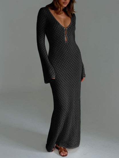 Stijlvolle Lange Mouw Open Rug Jurk Voor Dames – Ademende Stof, Elegante Snit & Perfect Voor Zomerse Avonden Met Een Vleugje Glamour.