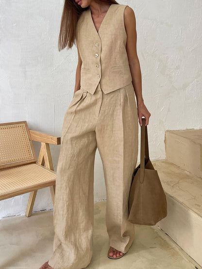Stijlvolle Katoenen & Linnen Broek Set Voor Modebewuste Vrouwen – Ademend, Lichtgewicht & Ideaal Voor Zomerse Uitstapjes.