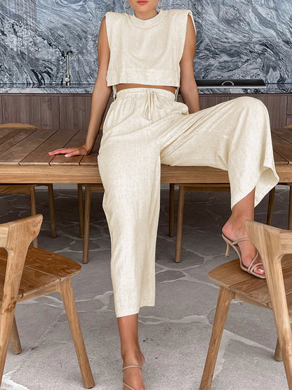 Linnen Wijde Pantalon Set Voor Stijlvolle Vrouwen – Ademend Materiaal, Elegante Pasvorm & Ideaal Voor Zomerse Uitjes Of Casual Evenementen.