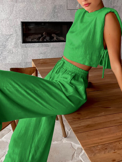 Linnen Wijde Pantalon Set Voor Stijlvolle Vrouwen – Ademend Materiaal, Elegante Pasvorm & Ideaal Voor Zomerse Uitjes Of Casual Evenementen.