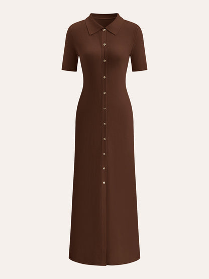 Elegante Midi Jurk Voor Vrouwen – Prachtige Metaal Knopdetails, Tijdloze Kraag & Perfect Voor Feestelijke Gelegenheden Met Een Verfijnde Stijl.