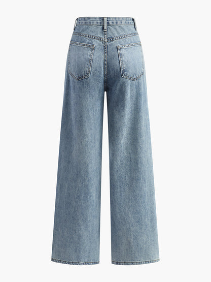 Asymmetrische Taille Wijde Jeans Voor Modebewuste Vrouwen – Katoenmix, Trendy Lichte Blauw & Zorgvuldig Ontwerp Voor Een Unieke Stijlervaring.