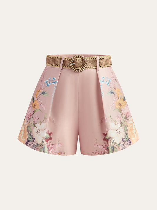 Dames Korte Broek Met Bloemenprint En Ceintuur – Zomer, Luxe Stof & Perfect Voor Elegante En Casual Outfits