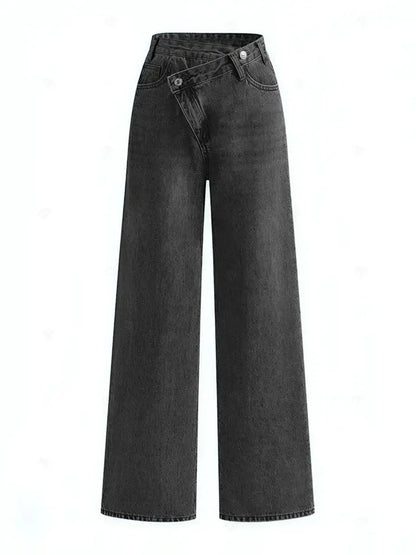 Asymmetrische Taille Wijde Jeans Voor Modebewuste Vrouwen – Katoenmix, Trendy Lichte Blauw & Zorgvuldig Ontwerp Voor Een Unieke Stijlervaring.