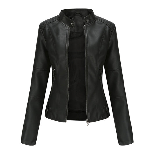 Fitted Leren Jas Met Bikerstijl
