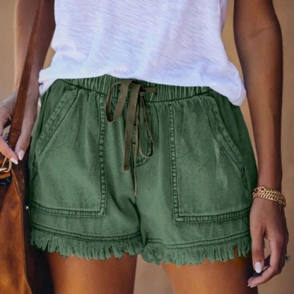 Korte Broek Voor Dames – Denimlook, Stretchband & Rucherand Voor Zomer