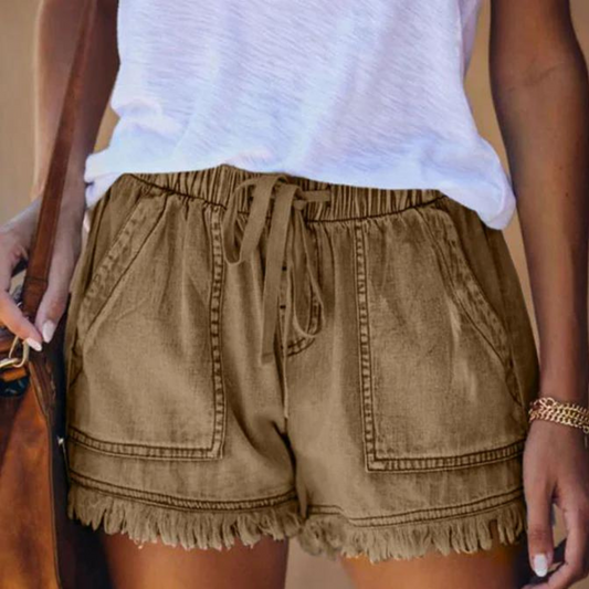 Korte Broek Voor Dames – Denimlook, Stretchband & Rucherand Voor Zomer