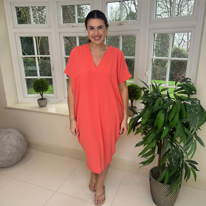 Dames Losvallende Midi-Jurk Met V-Hals En Korte Mouwen – Lente, Zomer En Casual Momenten