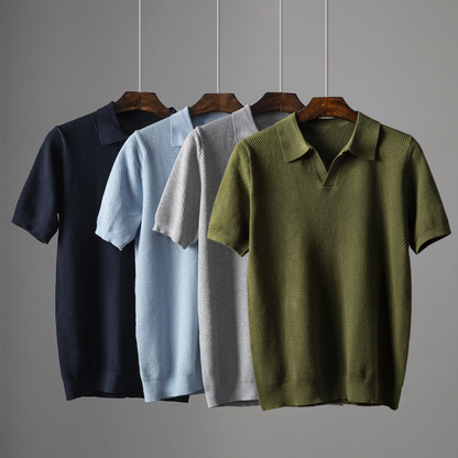 Herenpolo Met Open Kraag – Textuur, Ademend & Stretchcomfort Voor Voorjaar & Zomer
