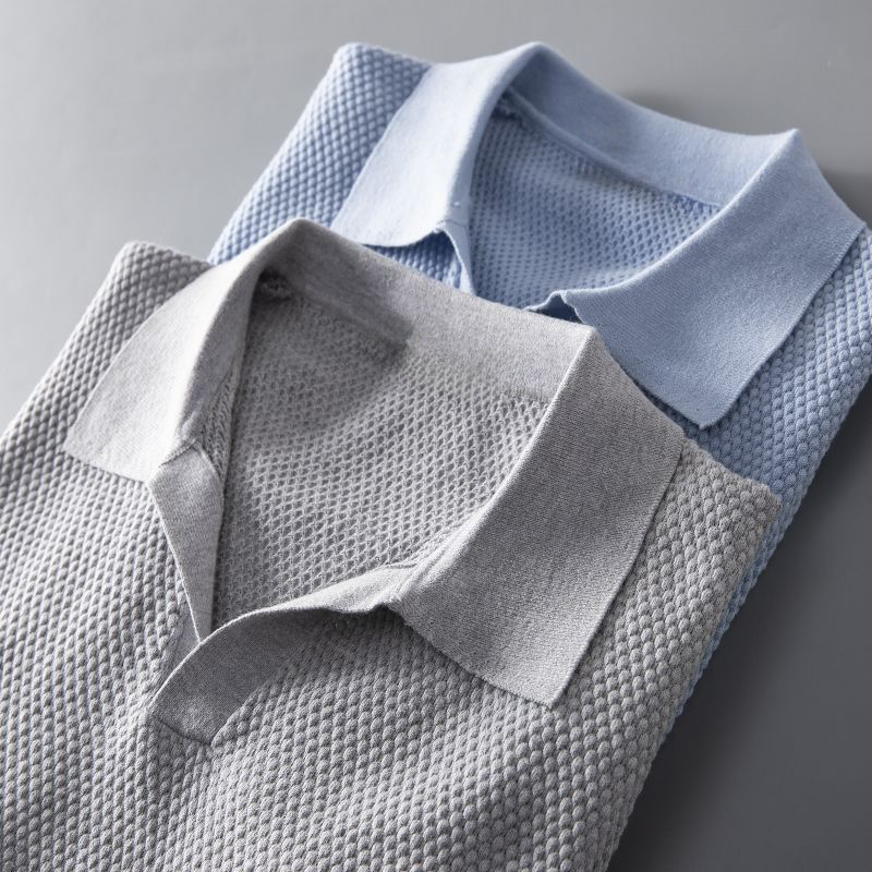 Herenpolo Met Open Kraag – Textuur, Ademend & Stretchcomfort Voor Voorjaar & Zomer