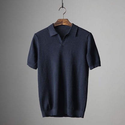Herenpolo Met Open Kraag – Textuur, Ademend & Stretchcomfort Voor Voorjaar & Zomer