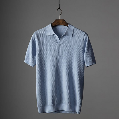 Herenpolo Met Open Kraag – Textuur, Ademend & Stretchcomfort Voor Voorjaar & Zomer